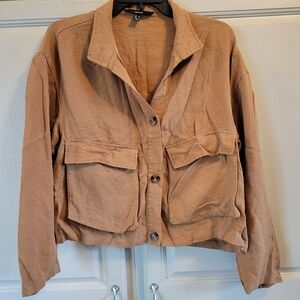 Vero Moda Tan Beige Brown Square Pocket Button Front Shirt Jacket